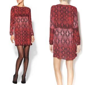 BB Dakota Red & Black Ikat Snake Print Long Sleeve Shift Dress XS